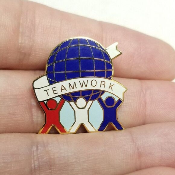 Vintage Enamel Teamwork Lapel Pin, Red White Blue, Makes the Dream Work Brooch - Picture 1 of 5